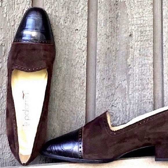 PALOMA PICASSO Shoes VINTAGE Retro Heels Brown Suede Leather Embossed Size 7.5 - Picture 5 of 15